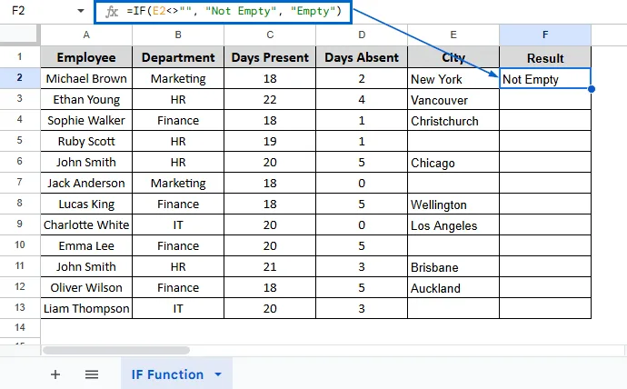 Check If a Cell is Not Empty Using IF Function