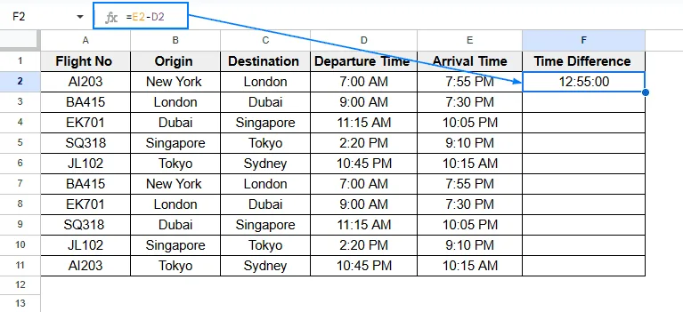 Calculate Duration Between Two Times by Subtraction
