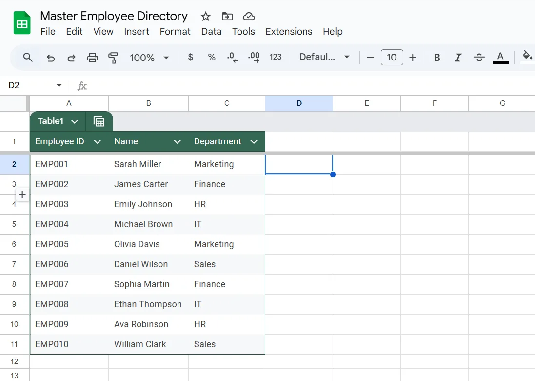 Fetch Department Dynamically Using IMPORTRANGE and VLOOKUP Functions in Google Sheets