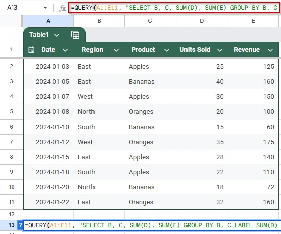 Use QUERY to Group by Multiple Columns in Google Sheets
