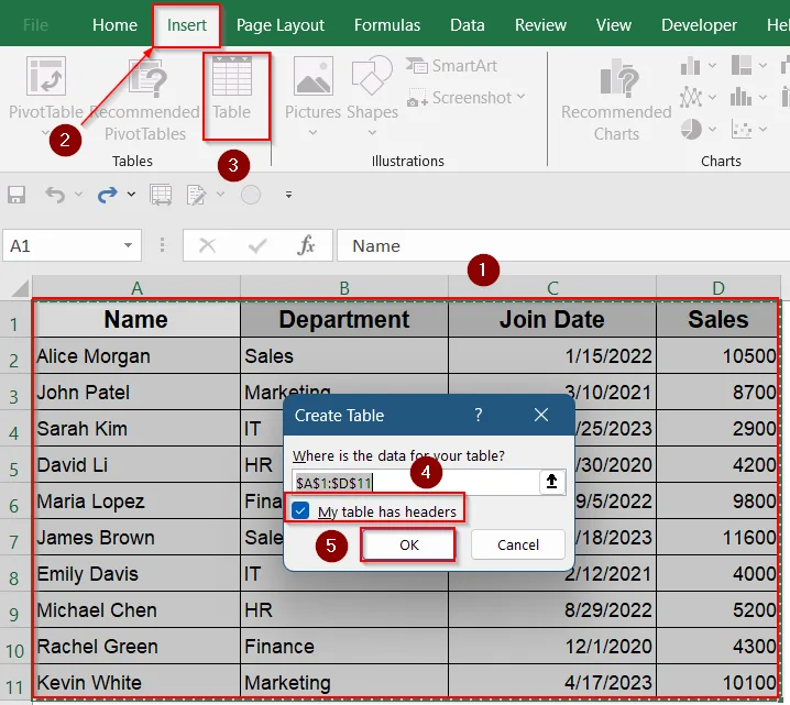 Use Filter to Search in Excel Table