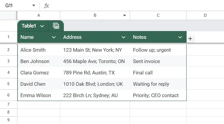 Use Keyboard Shortcut to Manually Enter a Line Break in Google Sheets