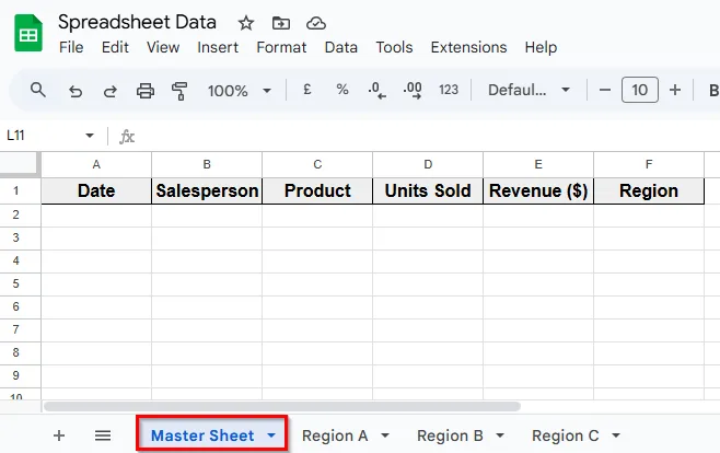 Set Up Regional Sheets in Google Sheets