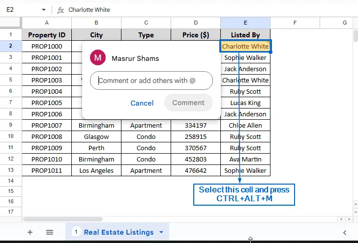 Tag Someone In Google Sheets Using Comment Box