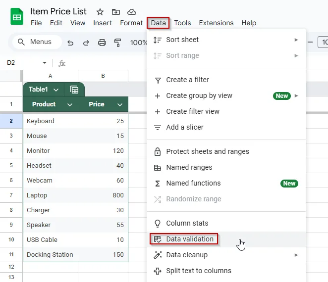 Create a Drop-Down List and Use VLOOKUP