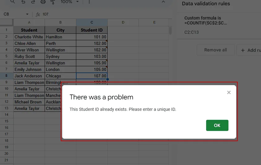Duplicate Entry Validation