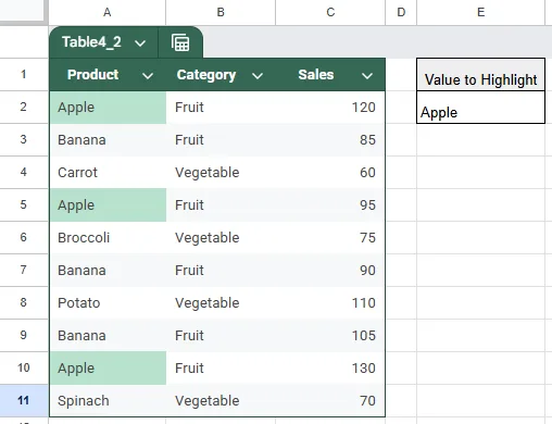 Highlight Matching Cells with Conditional Formatting