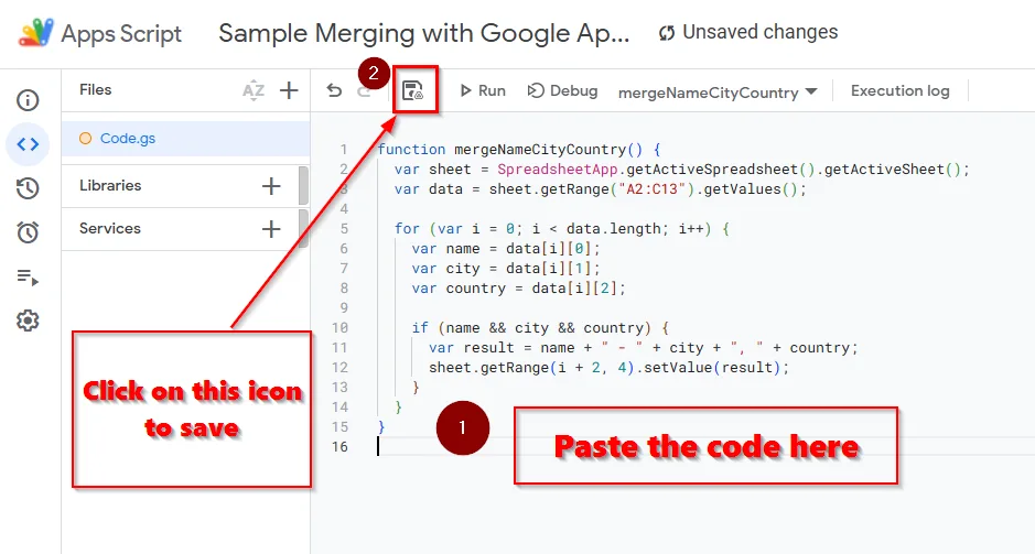 Merge Cells Using Google Apps Script