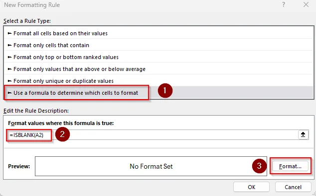 Apply Conditional Formatting Rules with a Formula to Highlight Empty Cells