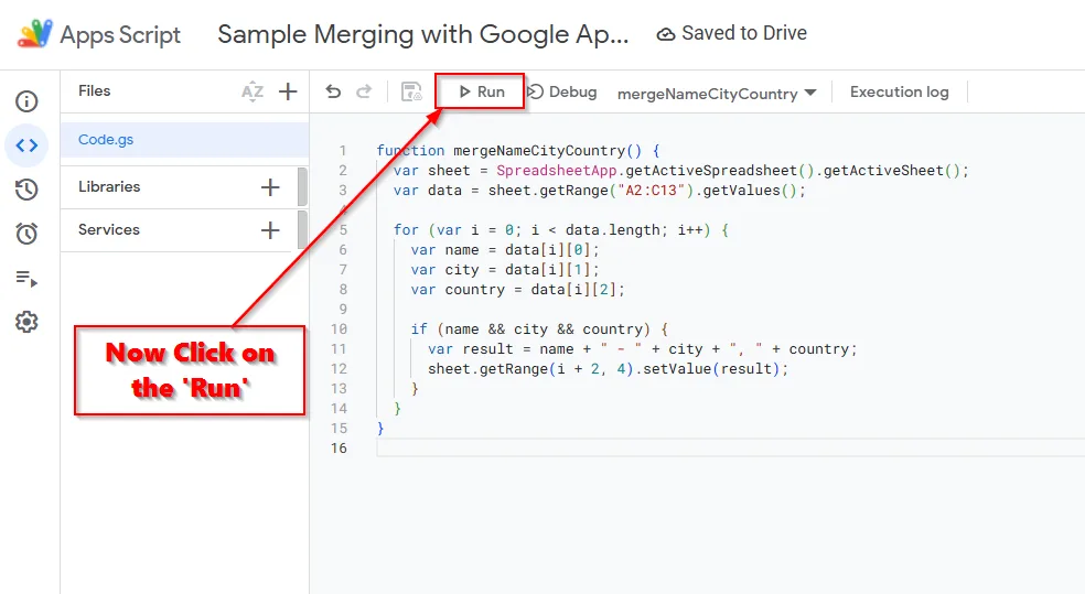 Merge Cells Using Google Apps Script