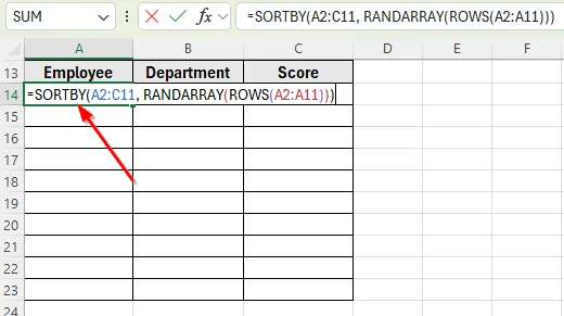 Shuffle Data with SORTBY, RANDARRAY, and ROWS Formula in Excel