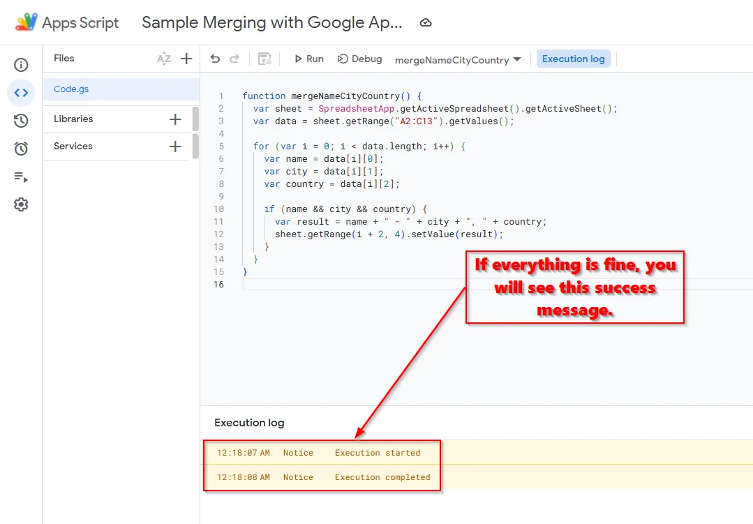 Merge Cells Using Google Apps Script
