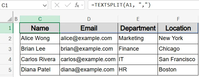 Utilize the TEXTSPLIT Function (Excel 365/2021)