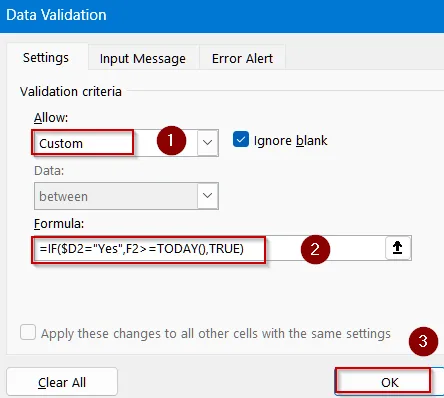 Apply Data Validation with IF Statement to Display Error Alert