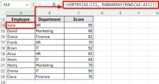 Shuffle Data with SORTBY, RANDARRAY, and ROWS Formula in Excel