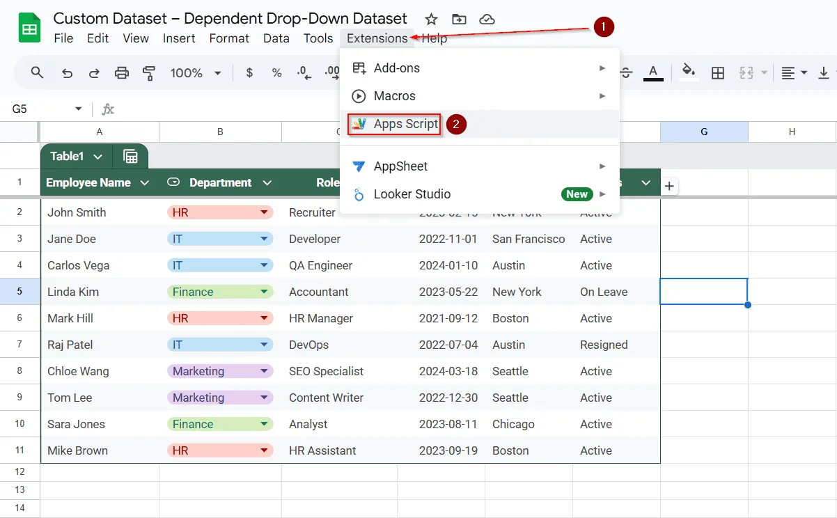 Google Apps Script for Dependent Dropdowns