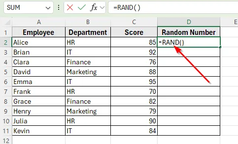 Apply RAND and SORT Functions Together for Random Sort