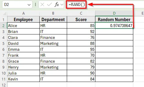 Apply RAND and SORT Functions Together for Random Sort