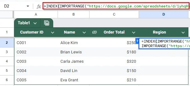 Combine Data with IMPORTRANGE and INDEX-MATCH