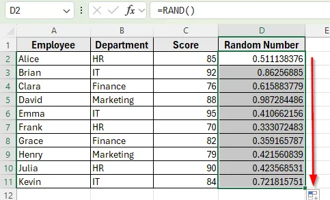 Apply RAND and SORT Functions Together for Random Sort