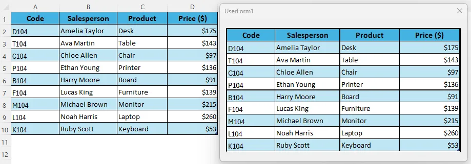 Create a Floating Table with VBA Macro
