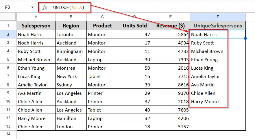Use UNIQUE function to Get a List Without Duplicates