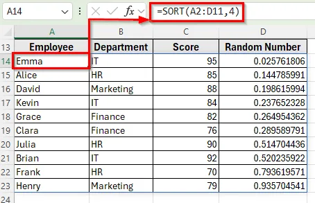 Apply RAND and SORT Functions Together for Random Sort