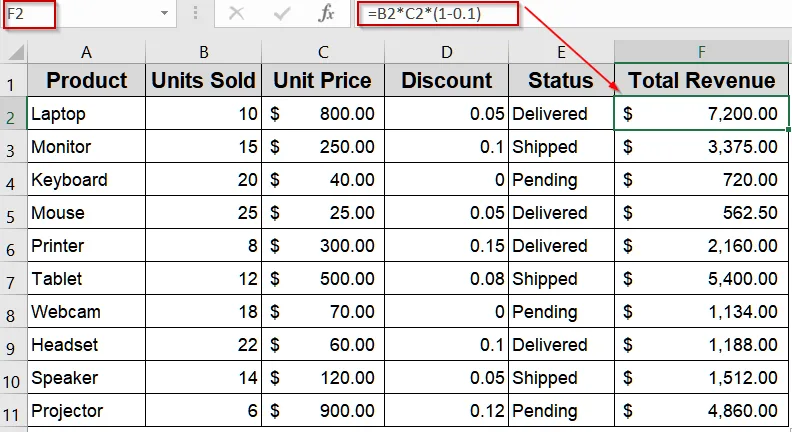 Enter Fixed Values Directly into Formulas