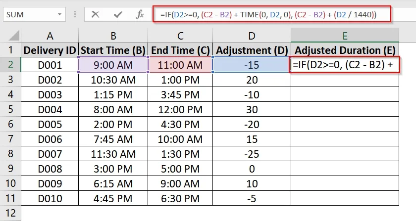 Applicating IF & TIME Function To Adjust Time Difference Dynamically by Adding or Subtracting Minutes