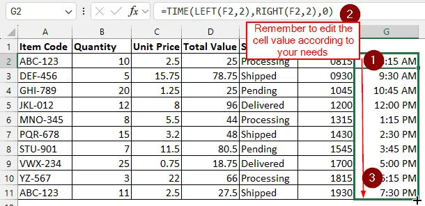 Using the TIME function