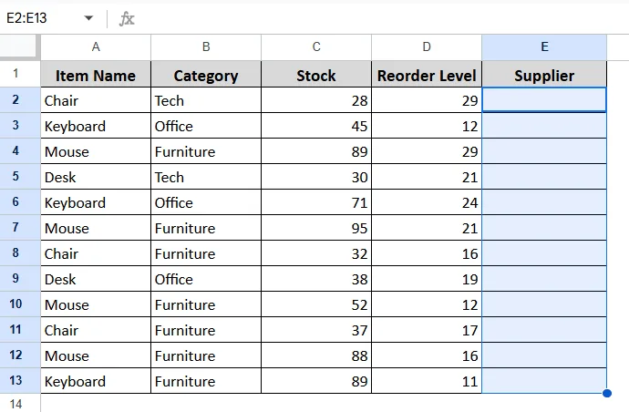 Creating a Drop-down List with a Direct Range Reference