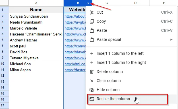 Using Fit to Data to Resize the Column
