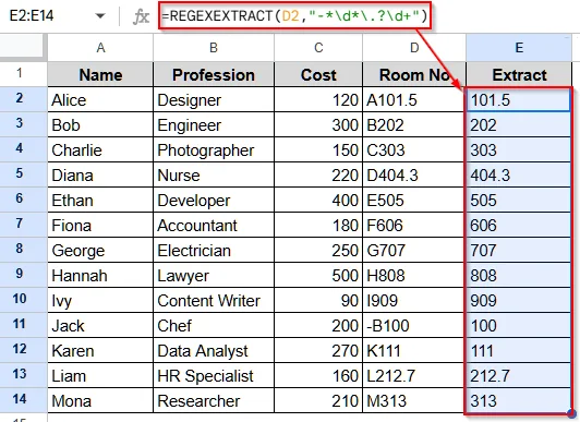 Extract Numbers from a String Using REGEXEXTRACT in Google Sheets