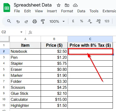 Using the Basic Formula to Multiply a Column by a Constant