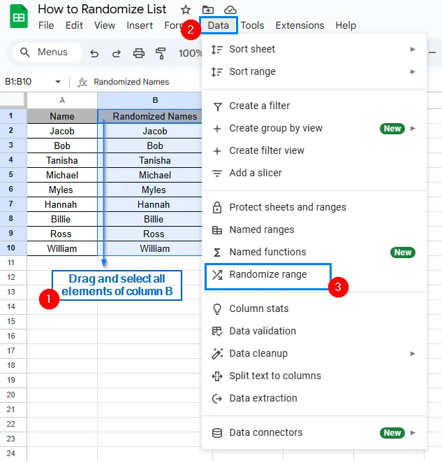 Randomize List Using the Randomize Range Tool