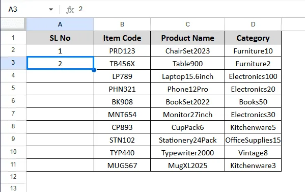 Add Serial Number Using the Fill Handle