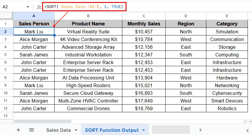 Auto-Sort Data Using the SORT Function