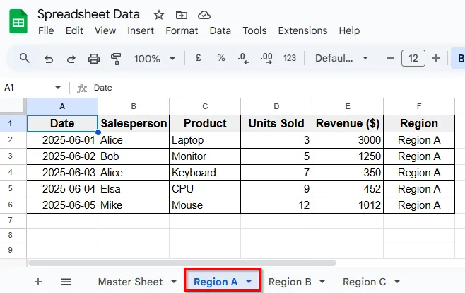 Set Up Regional Sheets in Google Sheets