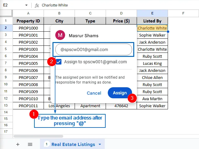 Tag Someone In Google Sheets Using Comment Box