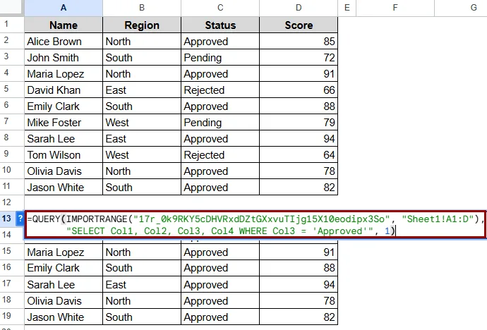 Using QUERY with IMPORTRANGE for Conditional Import