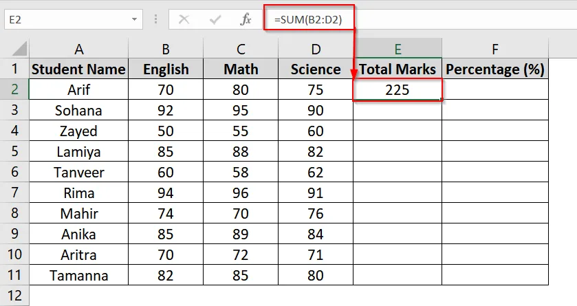 Using Sum & Percentage Formulas to Calculate Percentage in Excel
