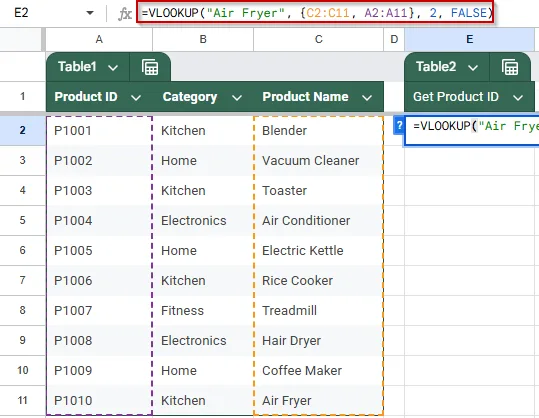 Basic REVERSE Lookup in Google Sheets