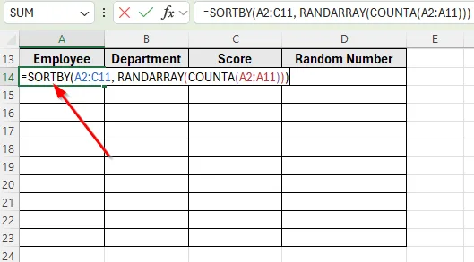 Using SORTBY with RANDARRAY and COUNTA for Random Sorting