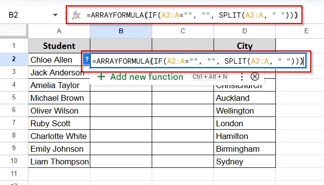 SPLIT + ARRAYFORMULA to Handle Multiple Rows at Once