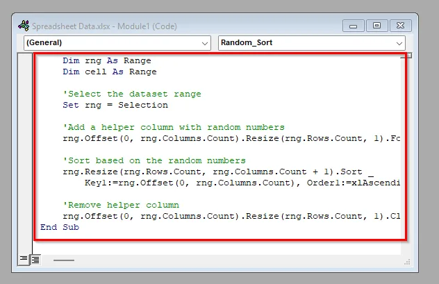 Apply VBA for Random Sorting in Excel