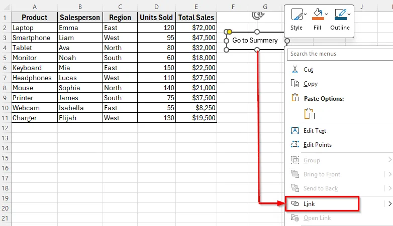 Create a Navigation Button Using Shapes in Excel