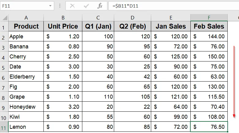 Example of Using Mixed Cell References to Lock Columns or Rows in Excel Formulas