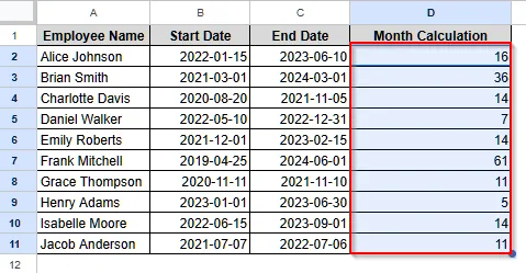 Calculate Number of Months Between Two Dates Using DATEDIF Function