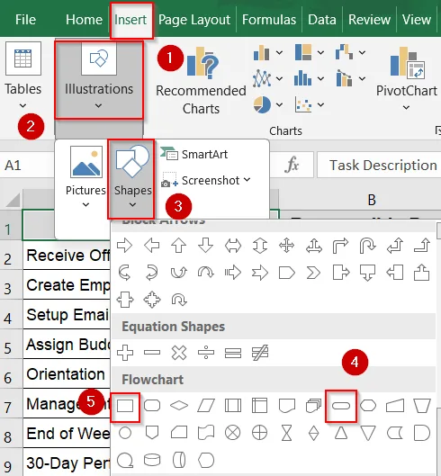 Steps to Create a Flowchart in Excel
