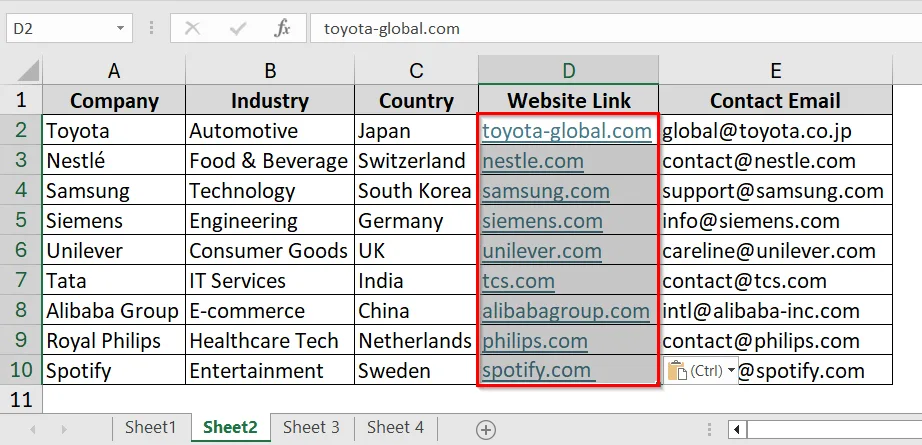 Using Keyboard Shortcut to Copy Hyperlink in Excel